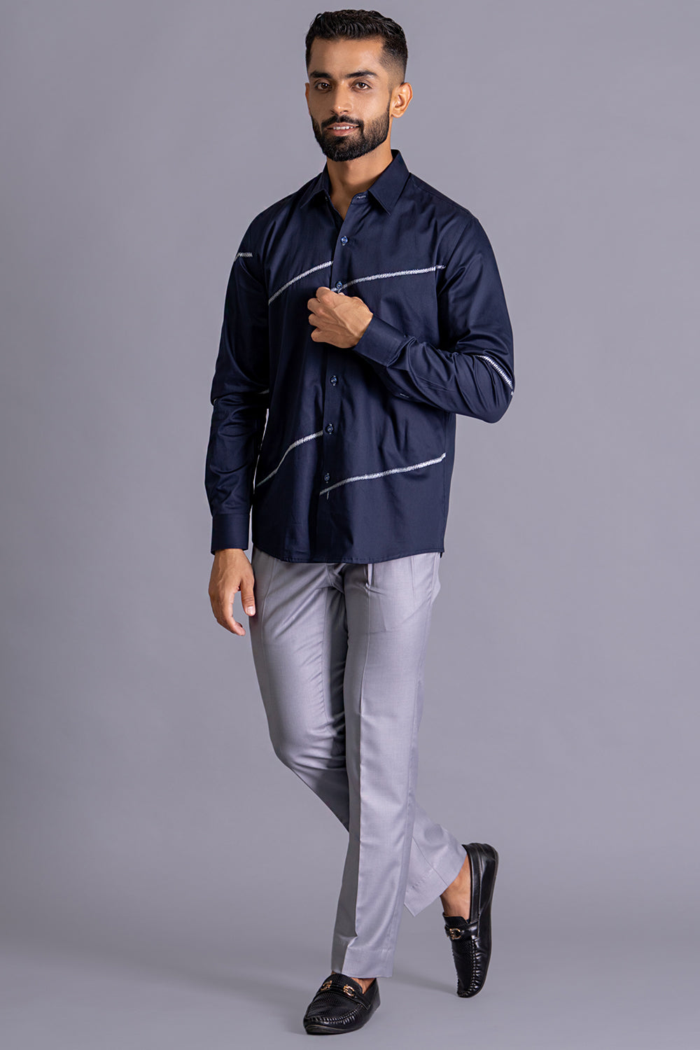 Abstract Stripes Threadwork Shirt