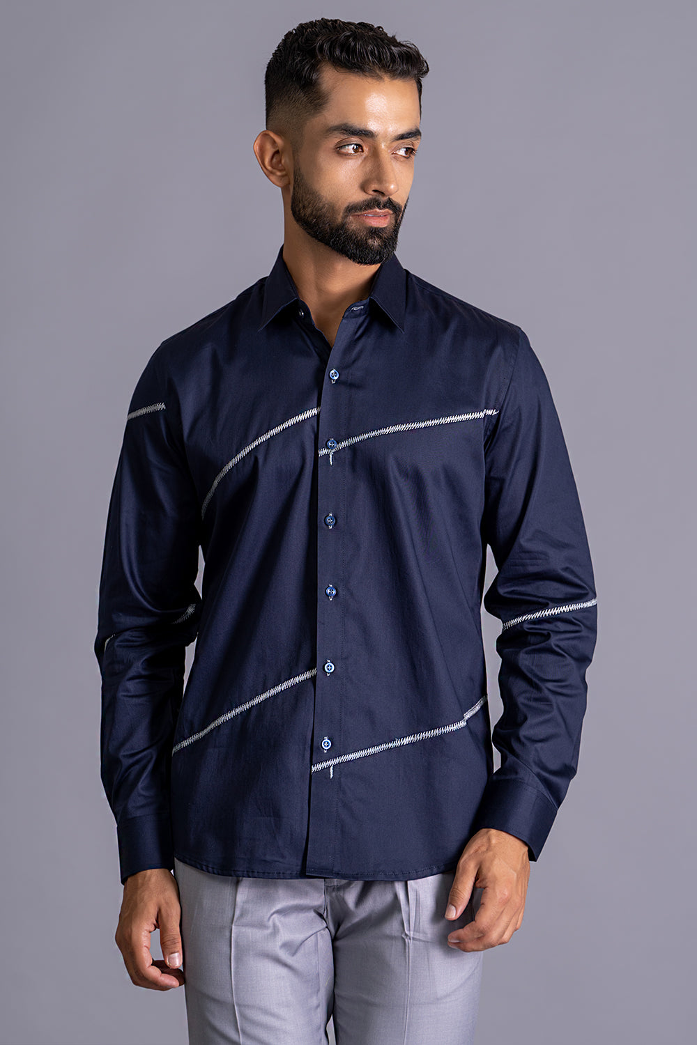 Abstract Stripes Threadwork Shirt