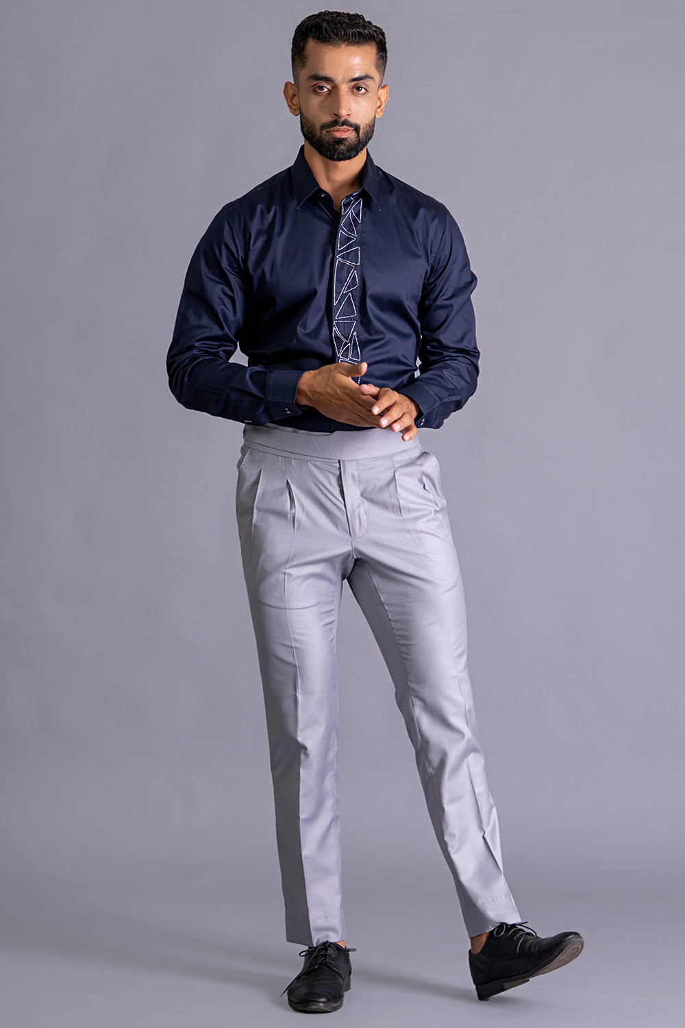 Trigonnal Front Panel Shirt With Dabka Work Detailing
