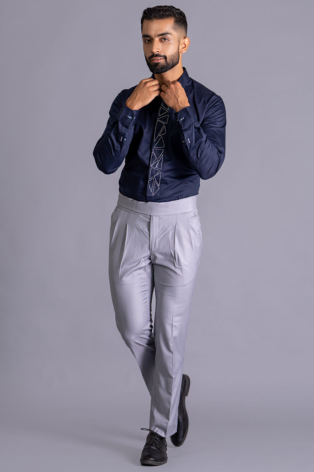 Trigonnal Front Panel Shirt With Dabka Work Detailing