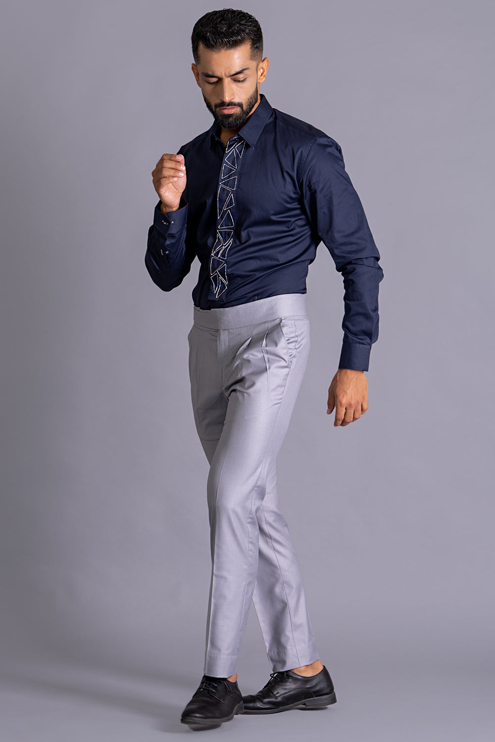 Trigonnal Front Panel Shirt With Dabka Work Detailing