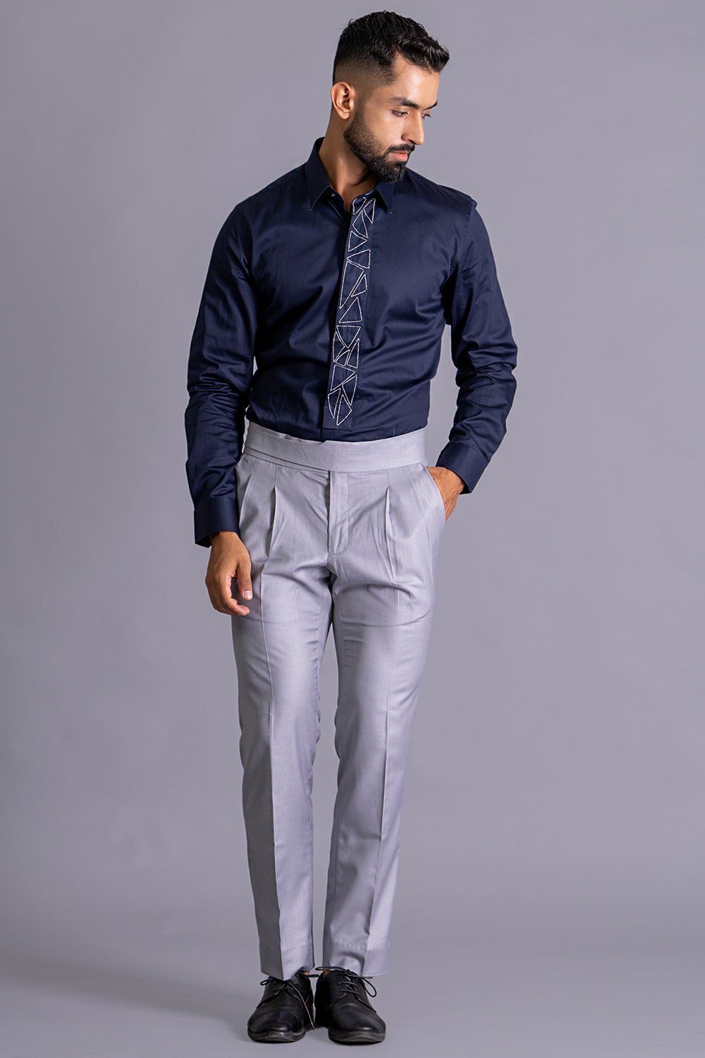 Trigonnal Front Panel Shirt With Dabka Work Detailing