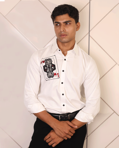 Stitchery White Shirt with Embroidered Playing Card Motif