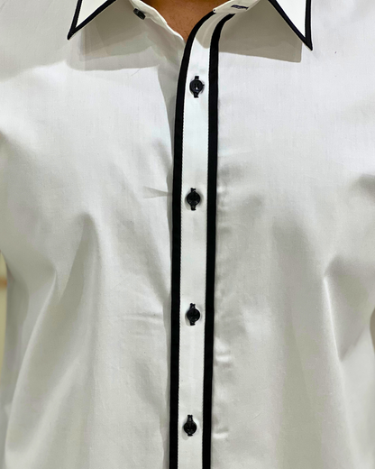 White Plain Shirt With Black Contrast Piping