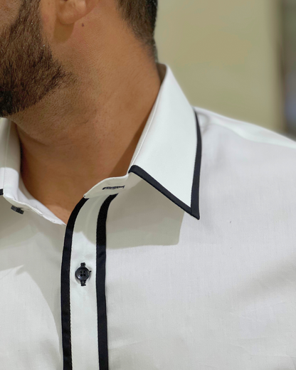 White Plain Shirt With Black Contrast Piping