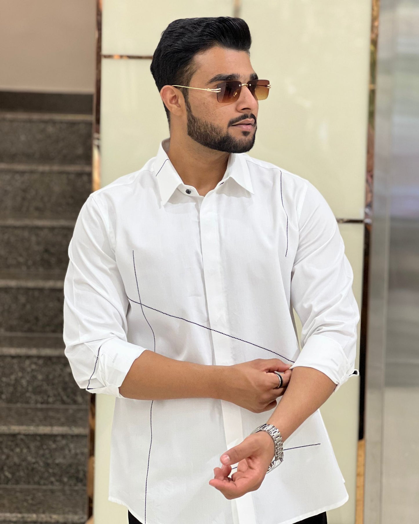 White Shirt With Minimal Black Stitch Detailing