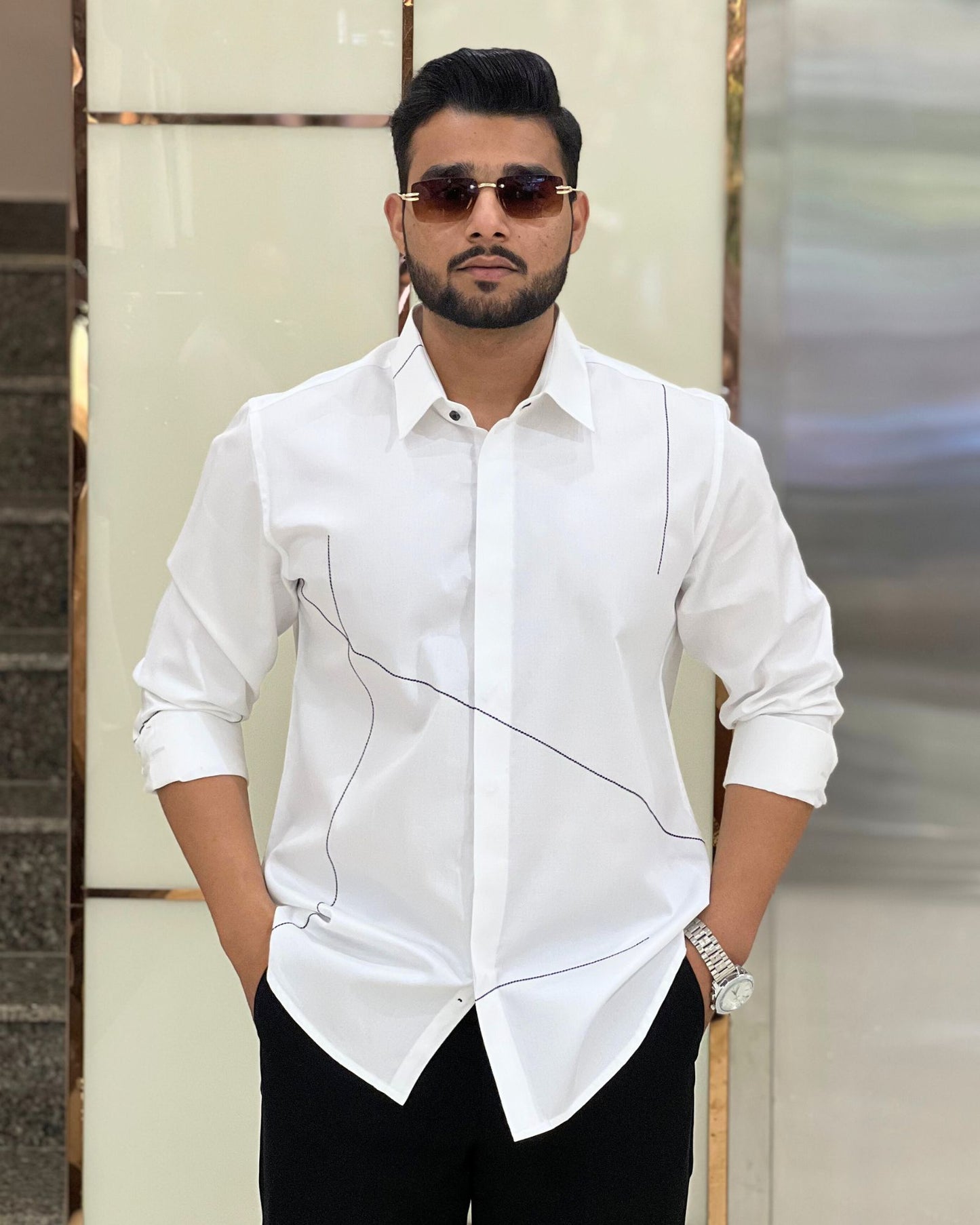 White Shirt With Minimal Black Stitch Detailing