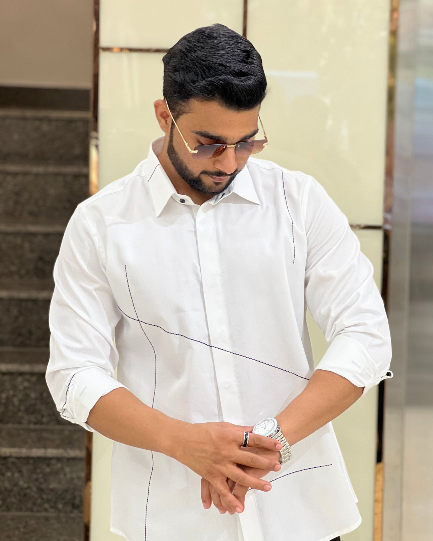 White Shirt With Minimal Black Stitch Detailing