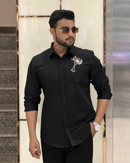 Black Flamingo Embroidery Shirt