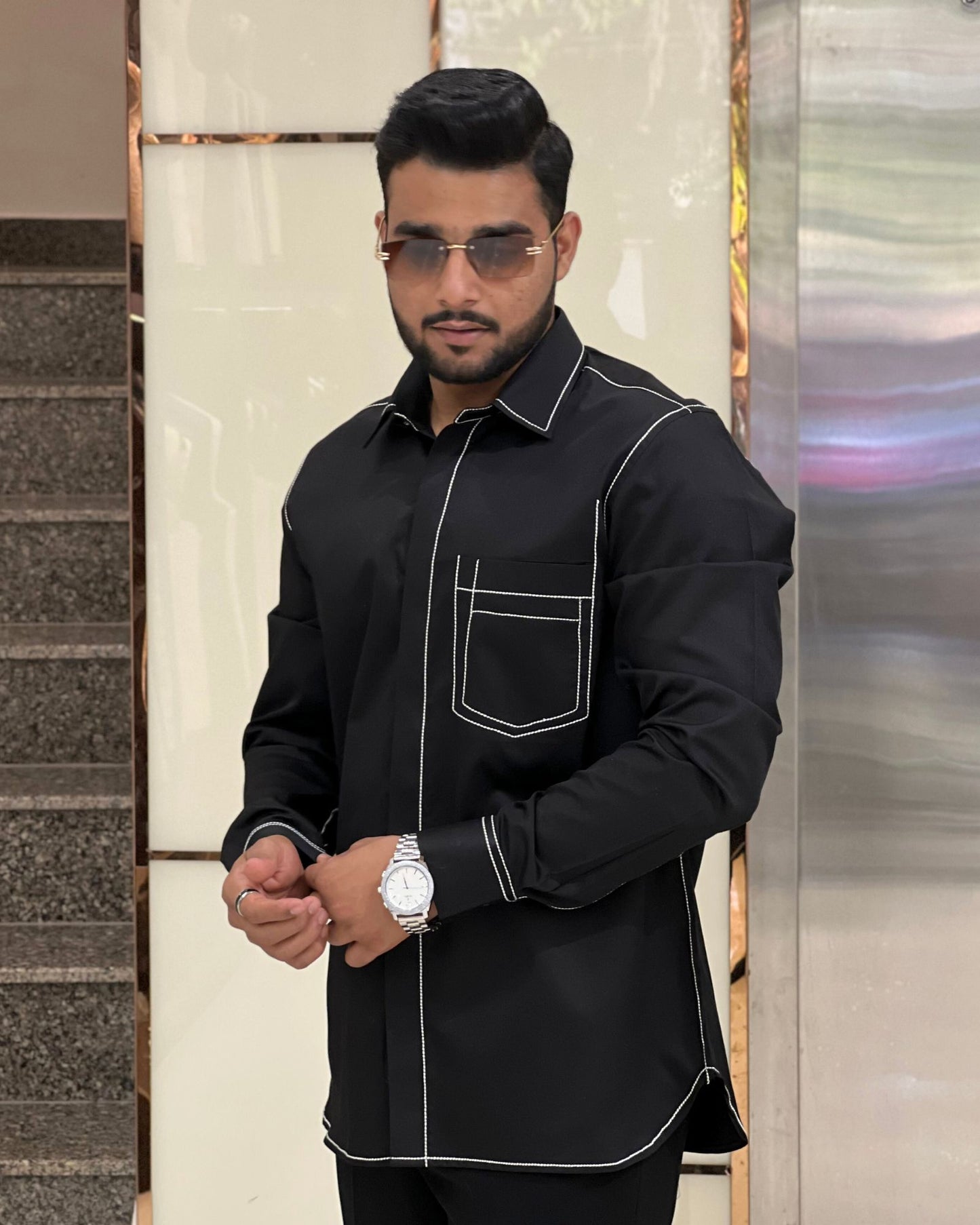 Black Shirt with White Contrast Stitching