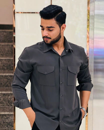 Grey Shirt With Flap Pockets