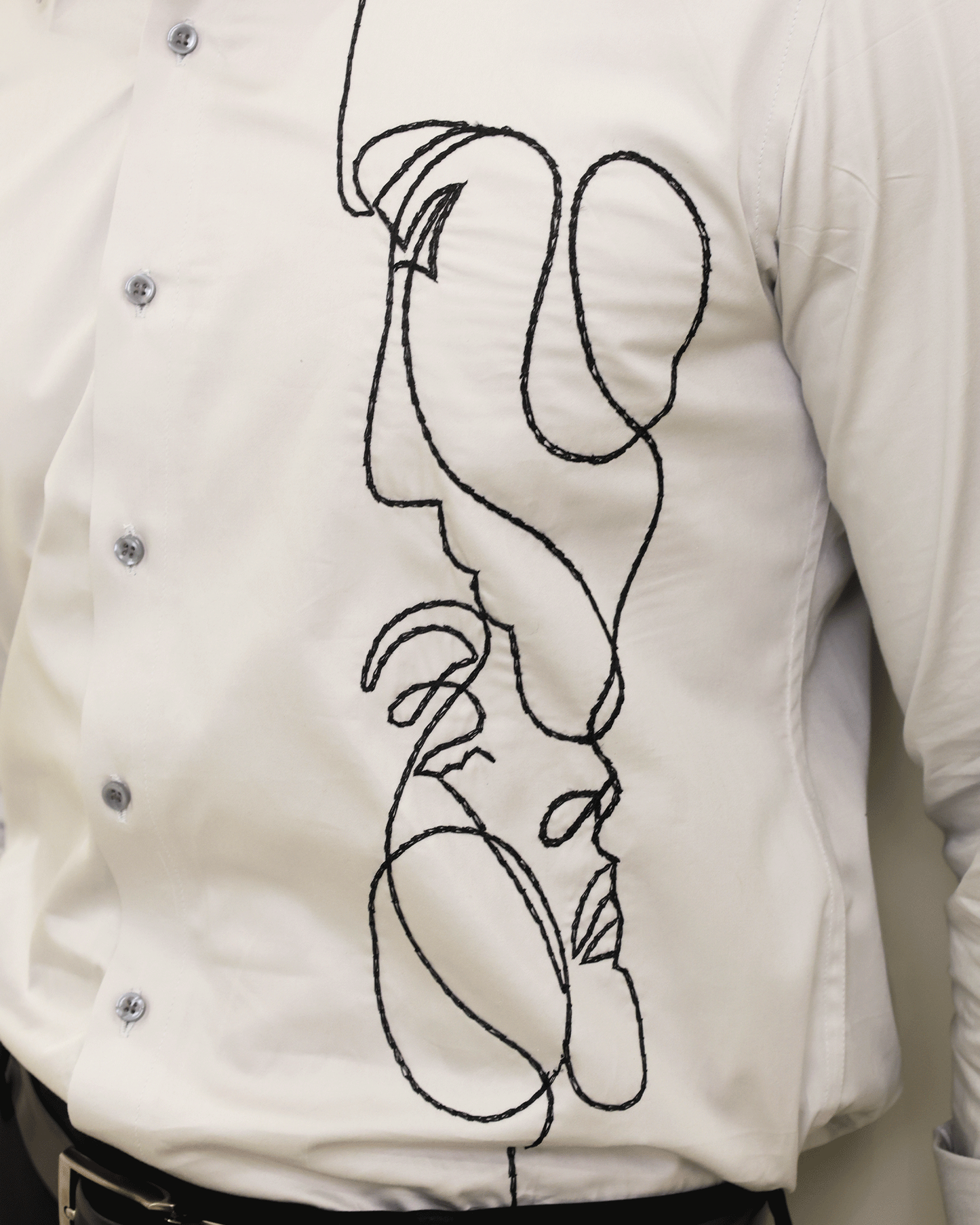 Abstract Line – Grey Embroidered Shirt