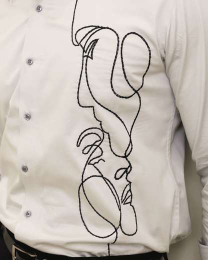 Abstract Line – Grey Embroidered Shirt