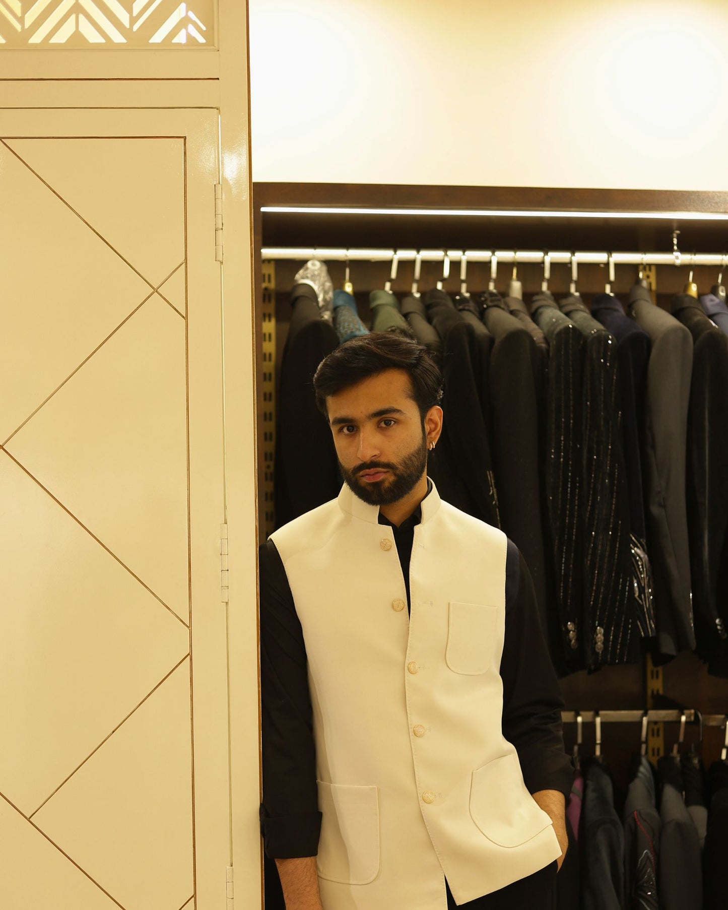 Ivory Suiting Nehru Jacket