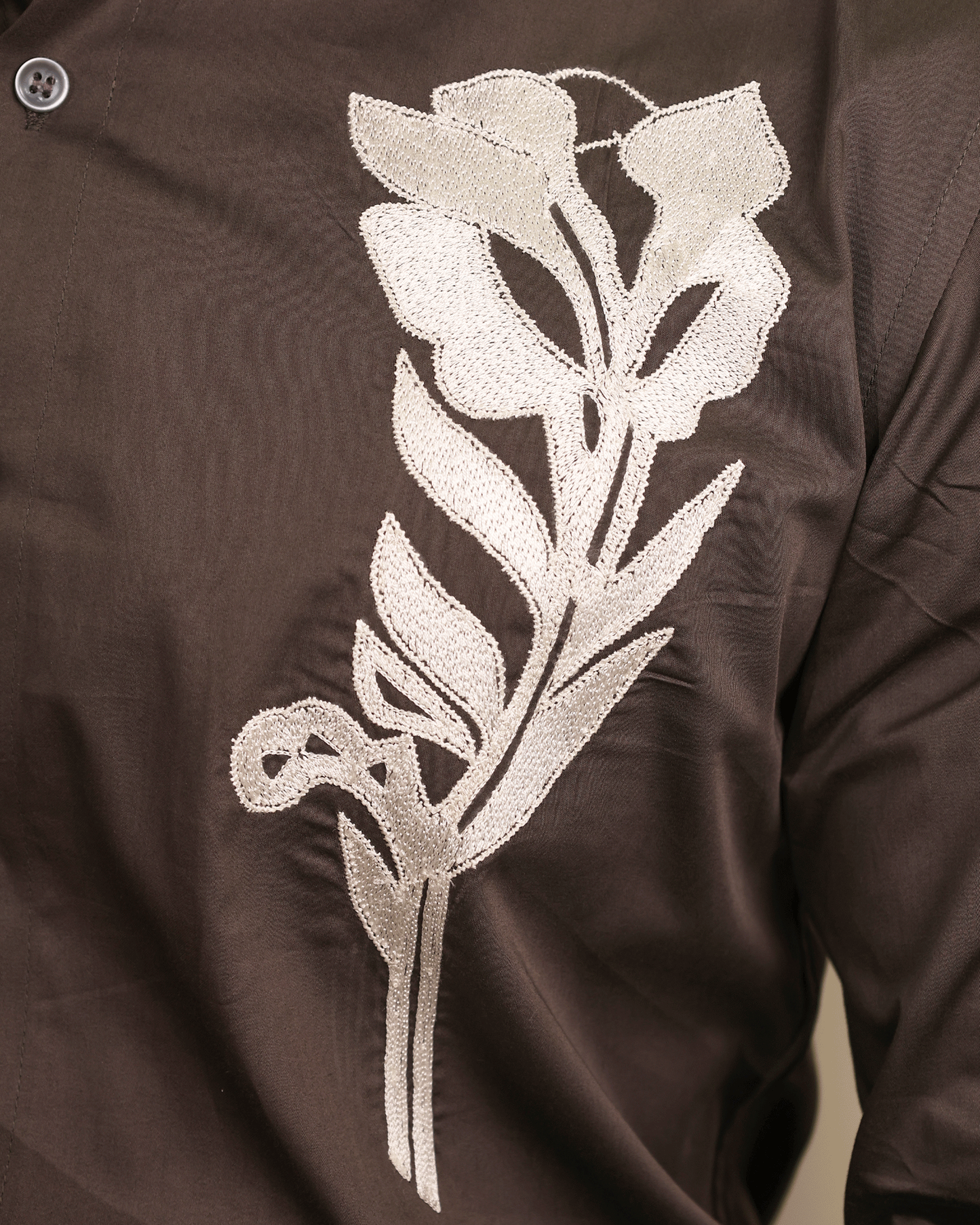 Ivory Bloom – Embroidered Charcoal Shirt