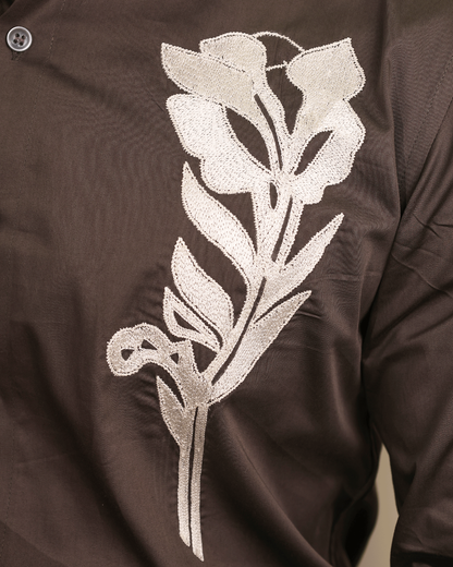 Ivory Bloom – Embroidered Charcoal Shirt
