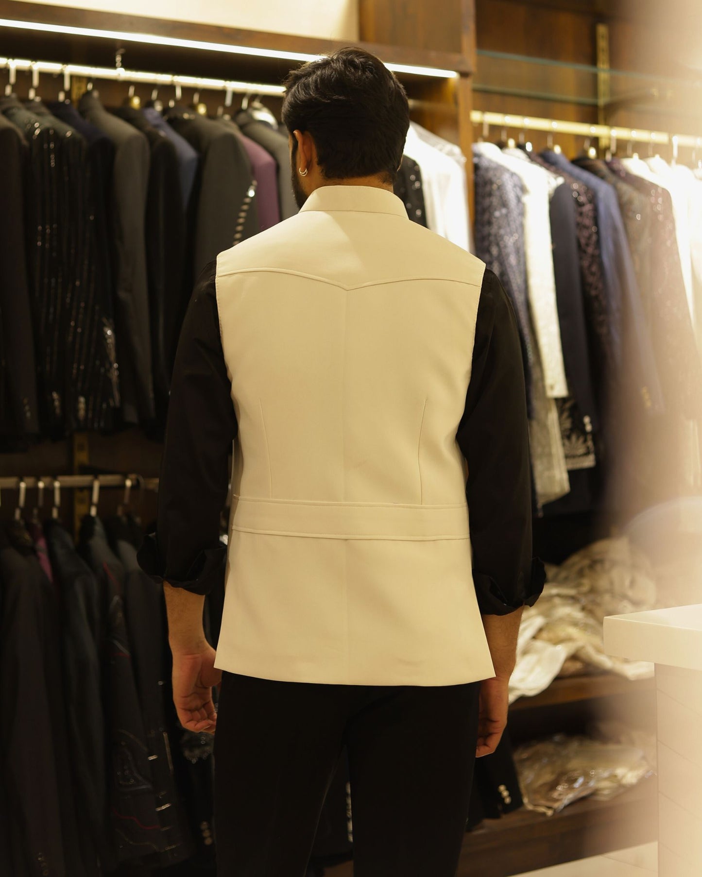 Ivory Suiting Nehru Jacket