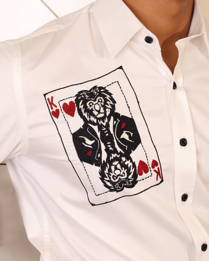 Stitchery White Shirt with Embroidered Playing Card Motif