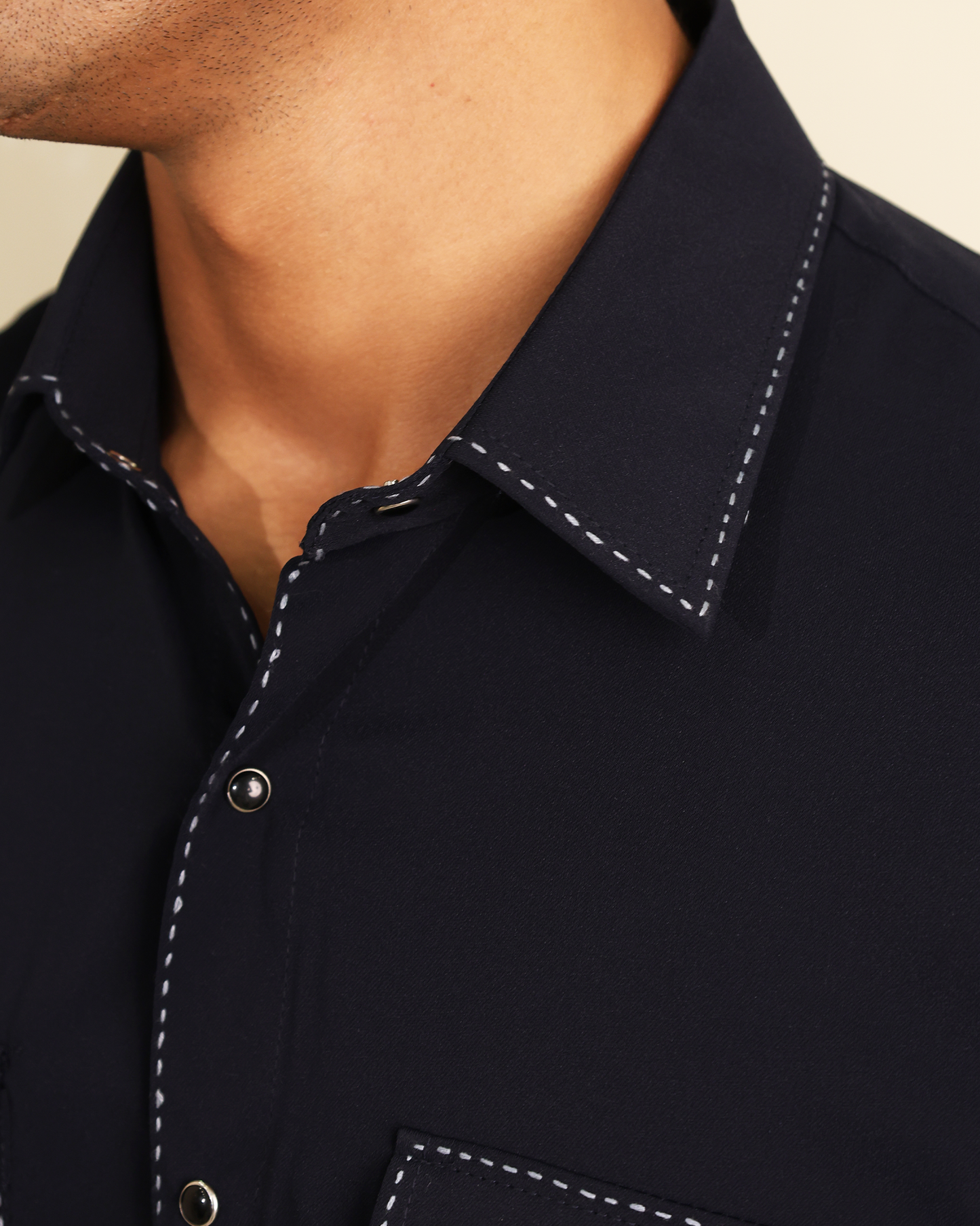 Navy Stitch Dual Pocket Designer Shirt