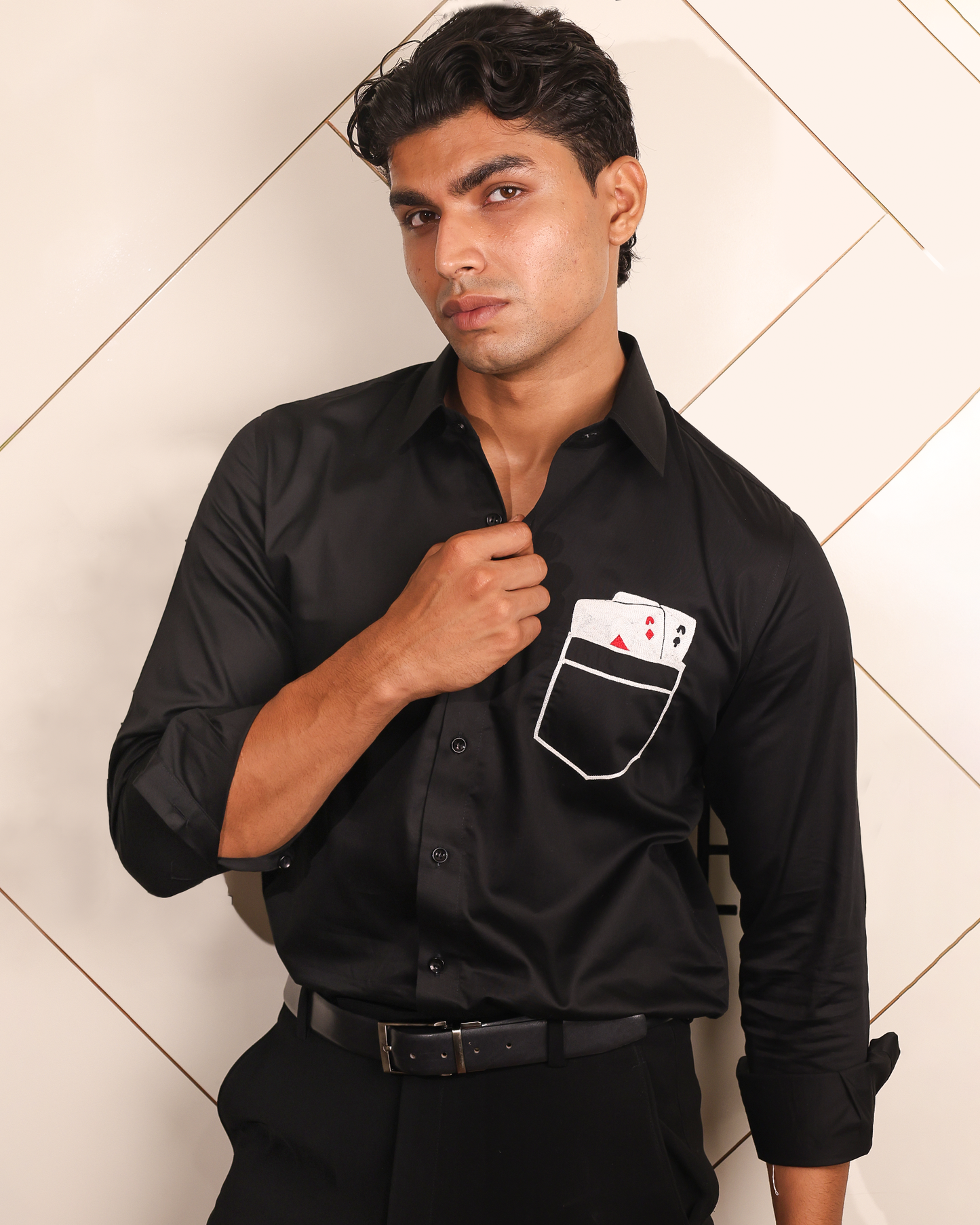 Ace Pocket – Black Embroidered Shirt