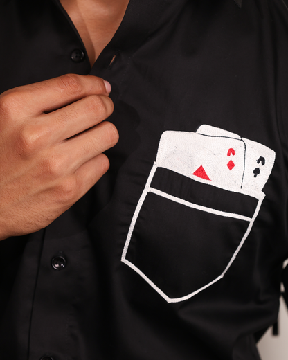 Ace Pocket – Black Embroidered Shirt