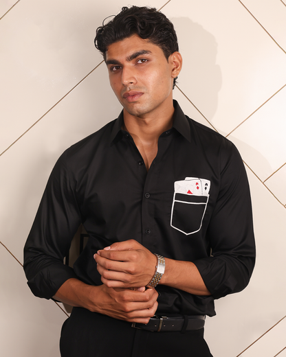 Ace Pocket – Black Embroidered Shirt
