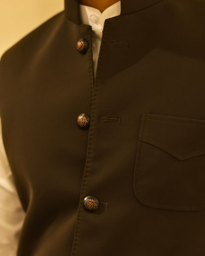 Brown Suiting Nehru Jacket