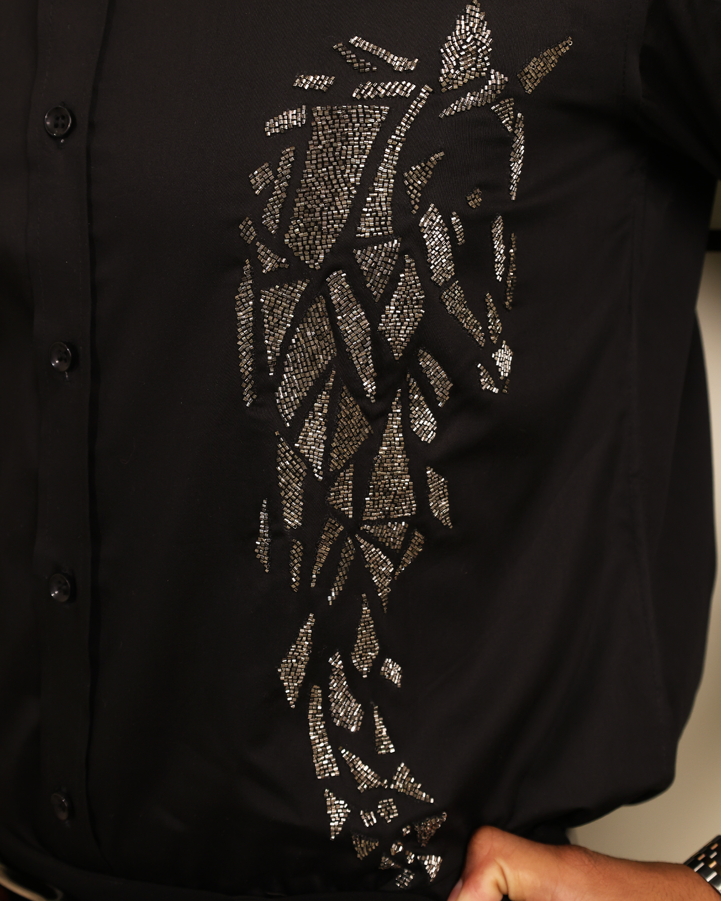 Obsidian Shard Black Beaded Embroidered Shirt