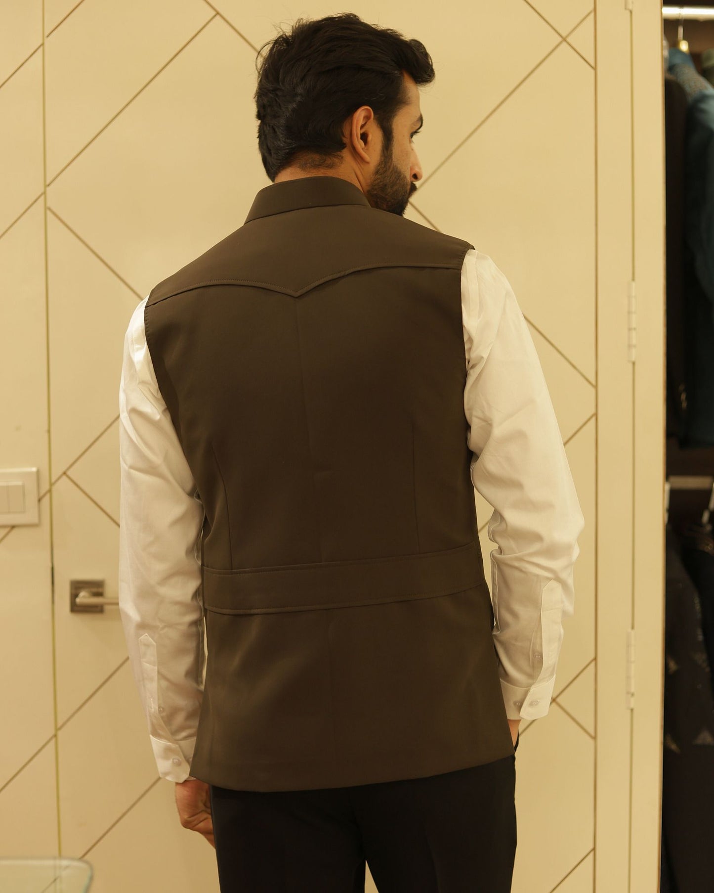 Brown Suiting Nehru Jacket