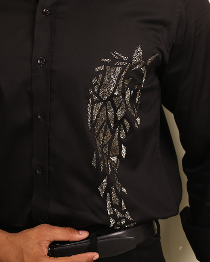 Obsidian Shard Black Beaded Embroidered Shirt