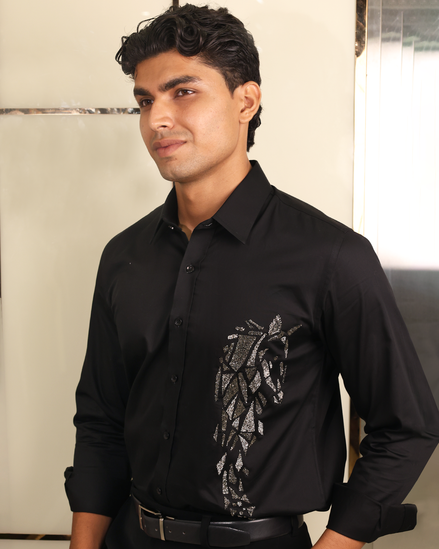 Obsidian Shard Black Beaded Embroidered Shirt