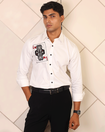 Stitchery White Shirt with Embroidered Playing Card Motif