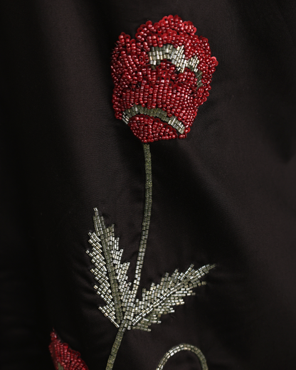 Crimson Bloom – Black Beaded Embroidered Shirt