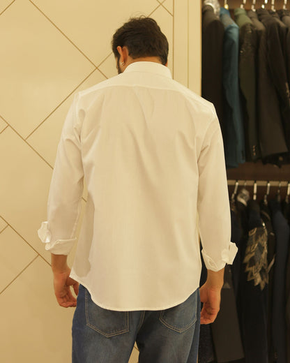 White Flower Embroidery Cotton Shirt