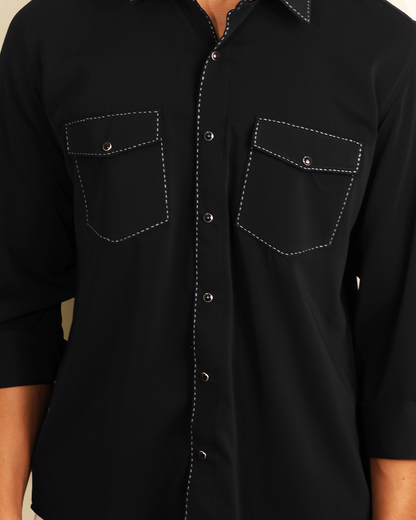 Noir Stitch Black Dual Pocket Shirt