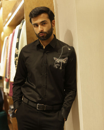 Black Embroidery Cotton Shirt