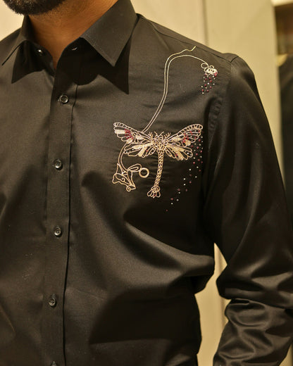 Black Embroidery Cotton Shirt