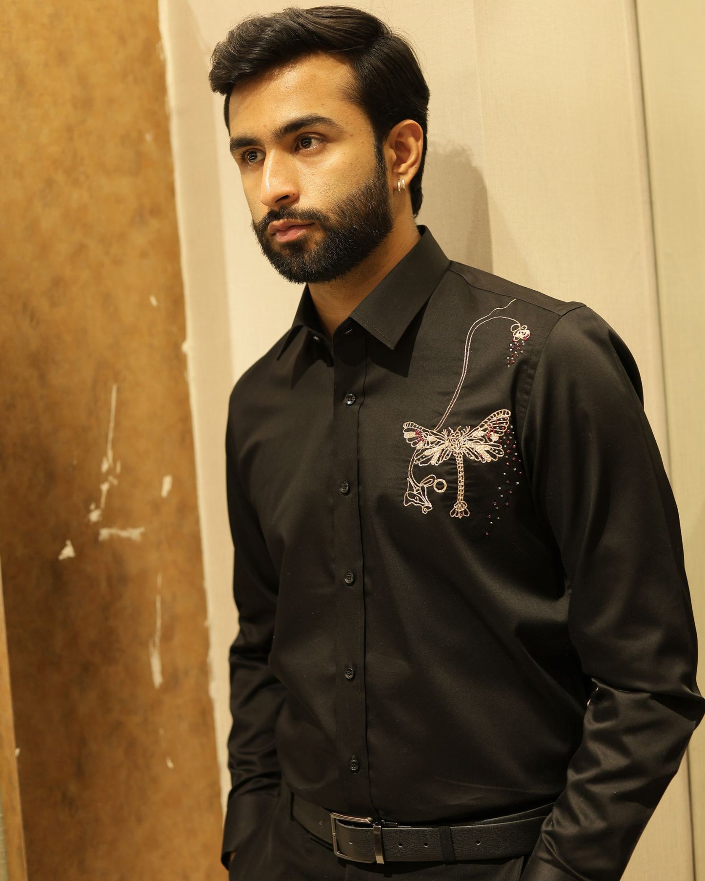 Black Embroidery Cotton Shirt