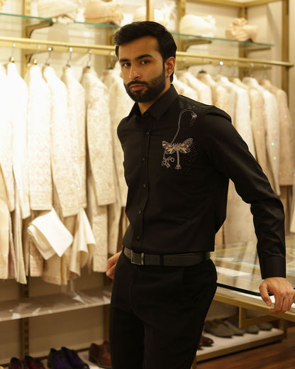 Black Embroidery Cotton Shirt