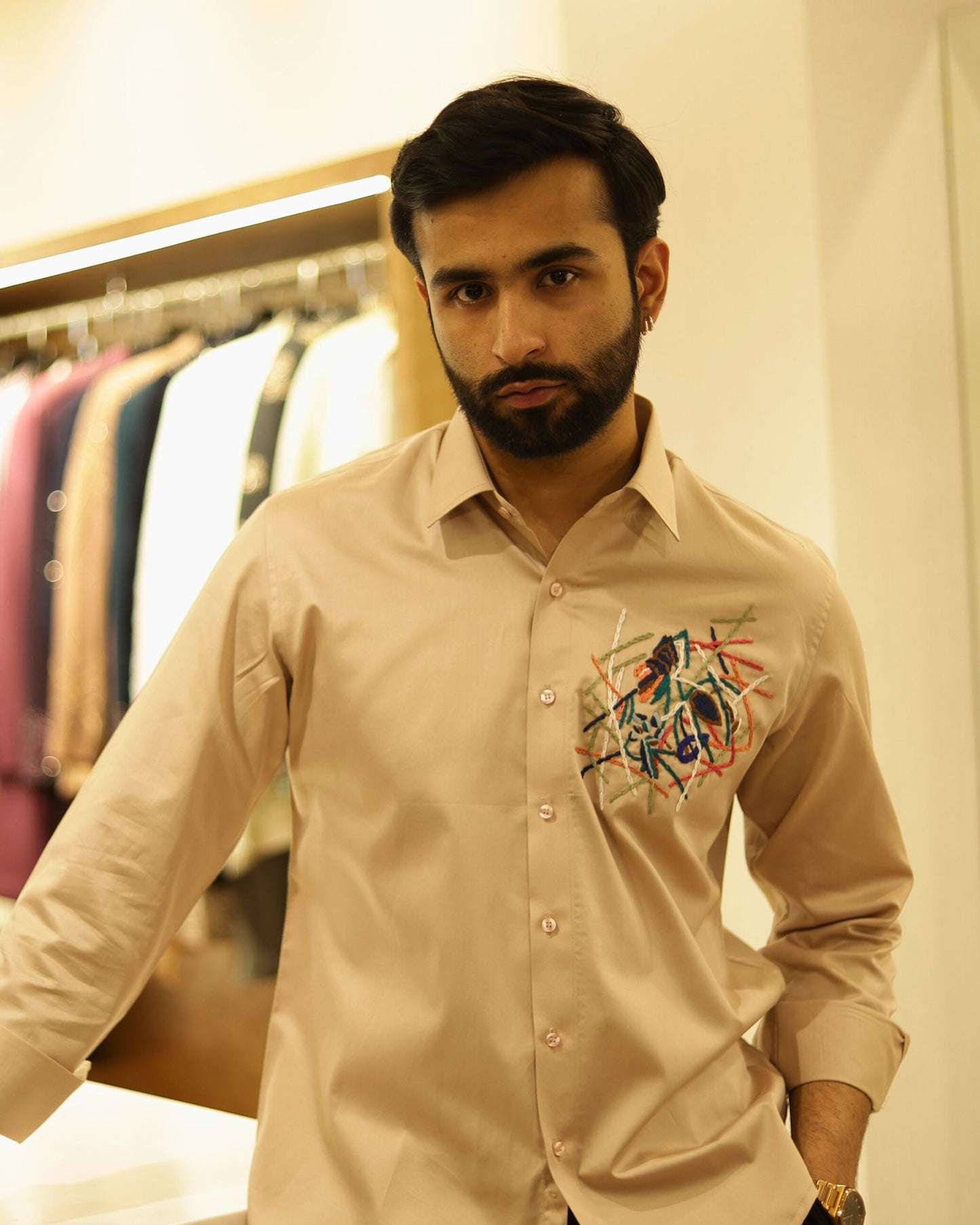 Baige Embroidery Cotton Shirt