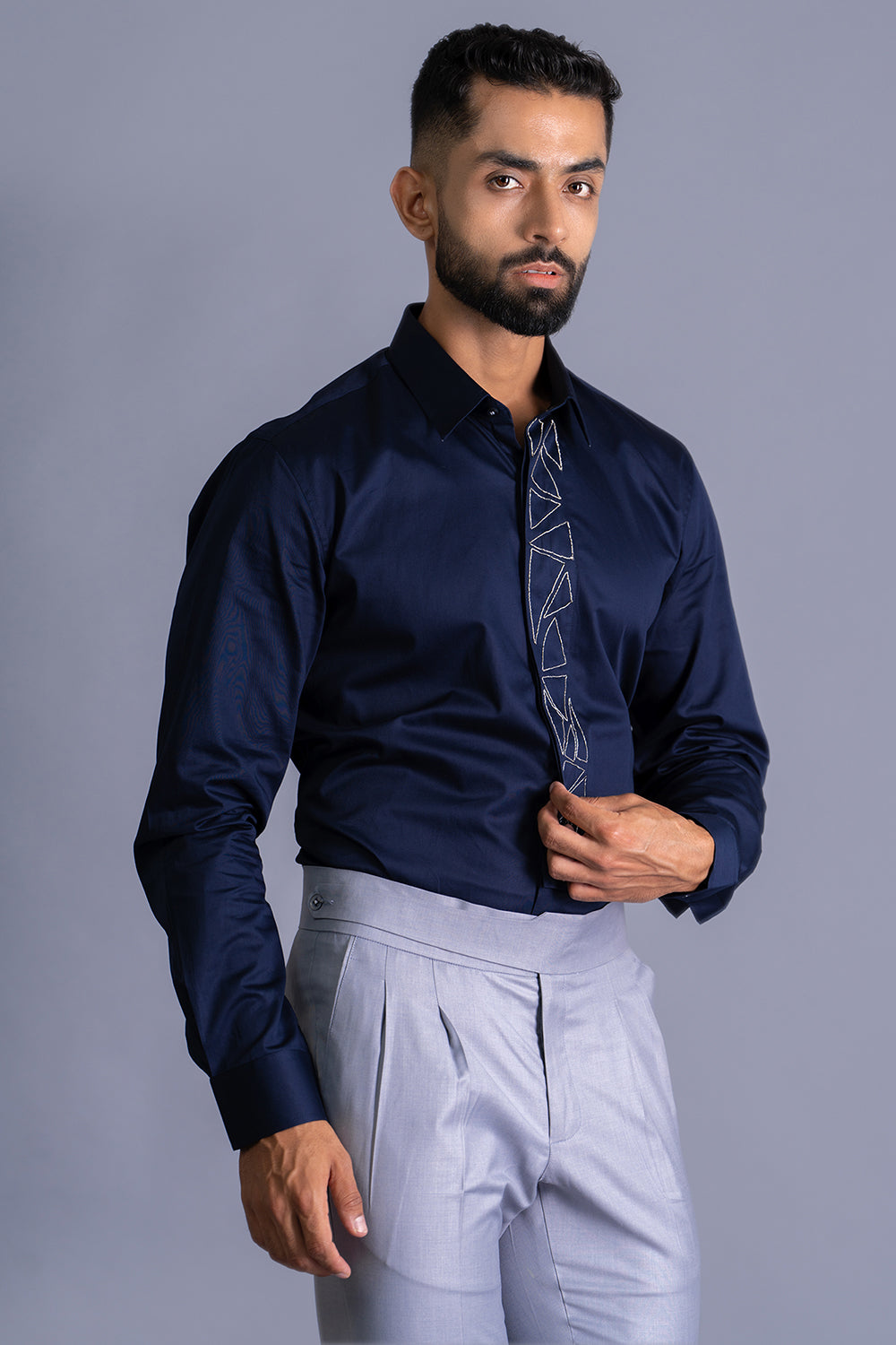 Trigonnal Front Panel Shirt With Dabka Work Detailing