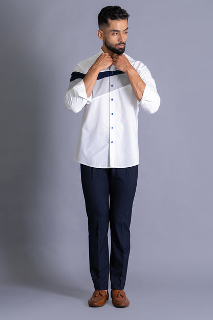 Blue-Grey Stripe Colour Block Shirt