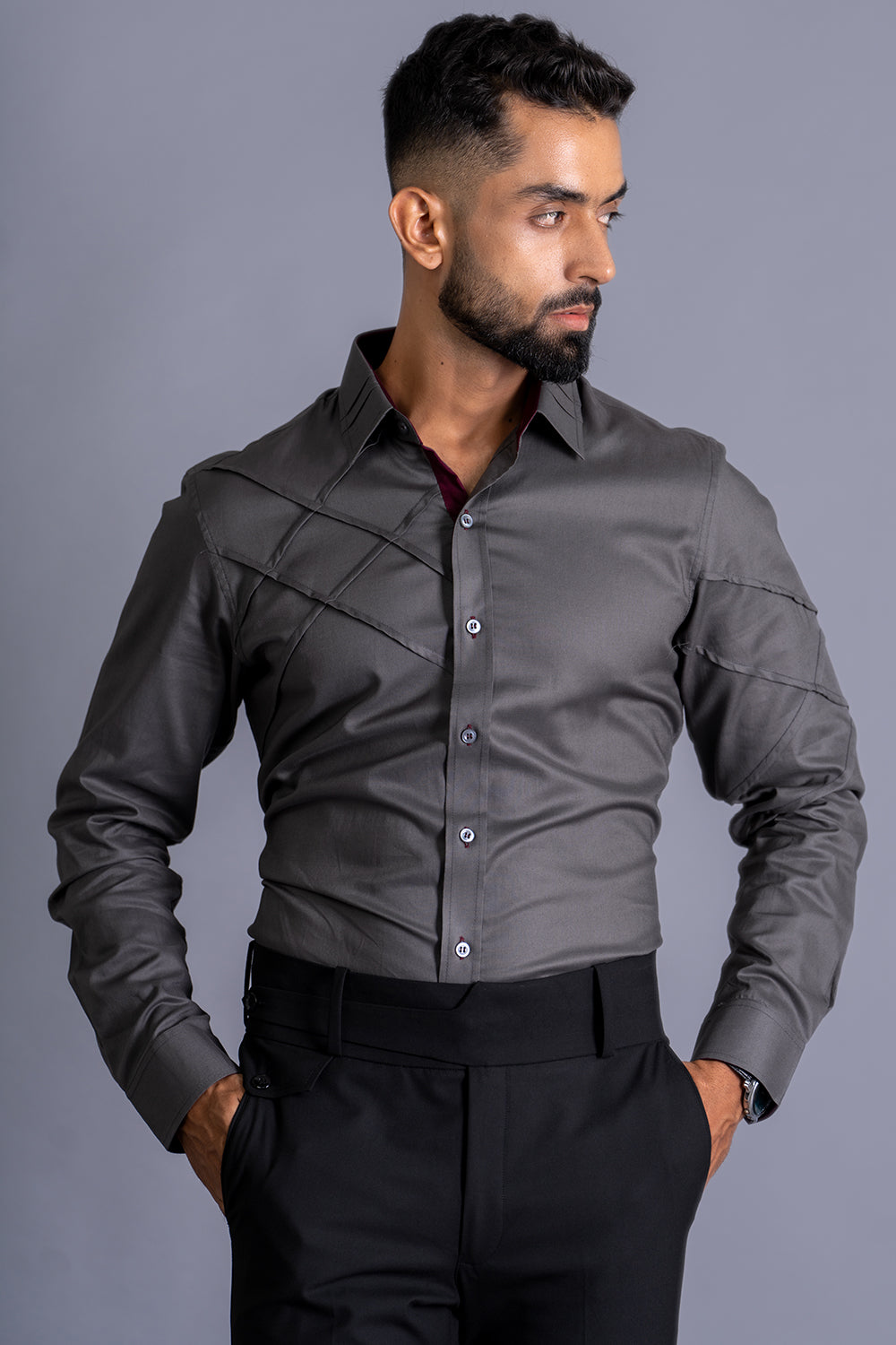 Shirt With Cross Pintuck Detailing
