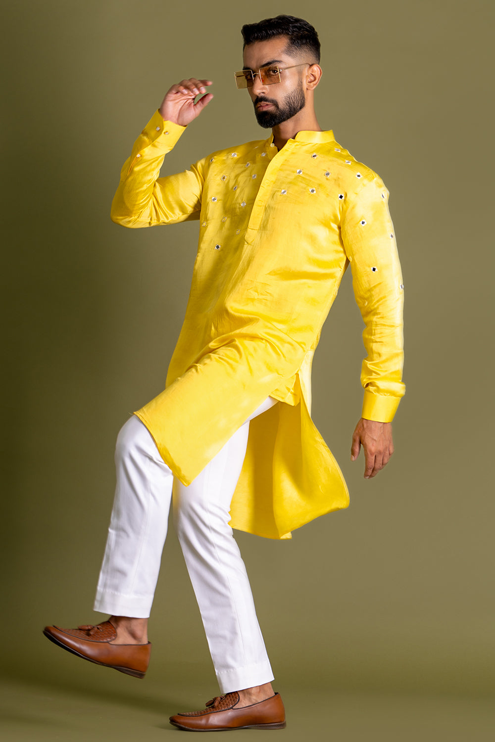 Classic Yellow With Mirror Embroidery Kurta