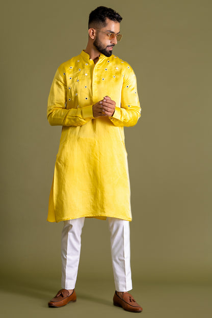Classic Yellow With Mirror Embroidery Kurta