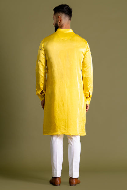 Classic Yellow With Mirror Embroidery Kurta