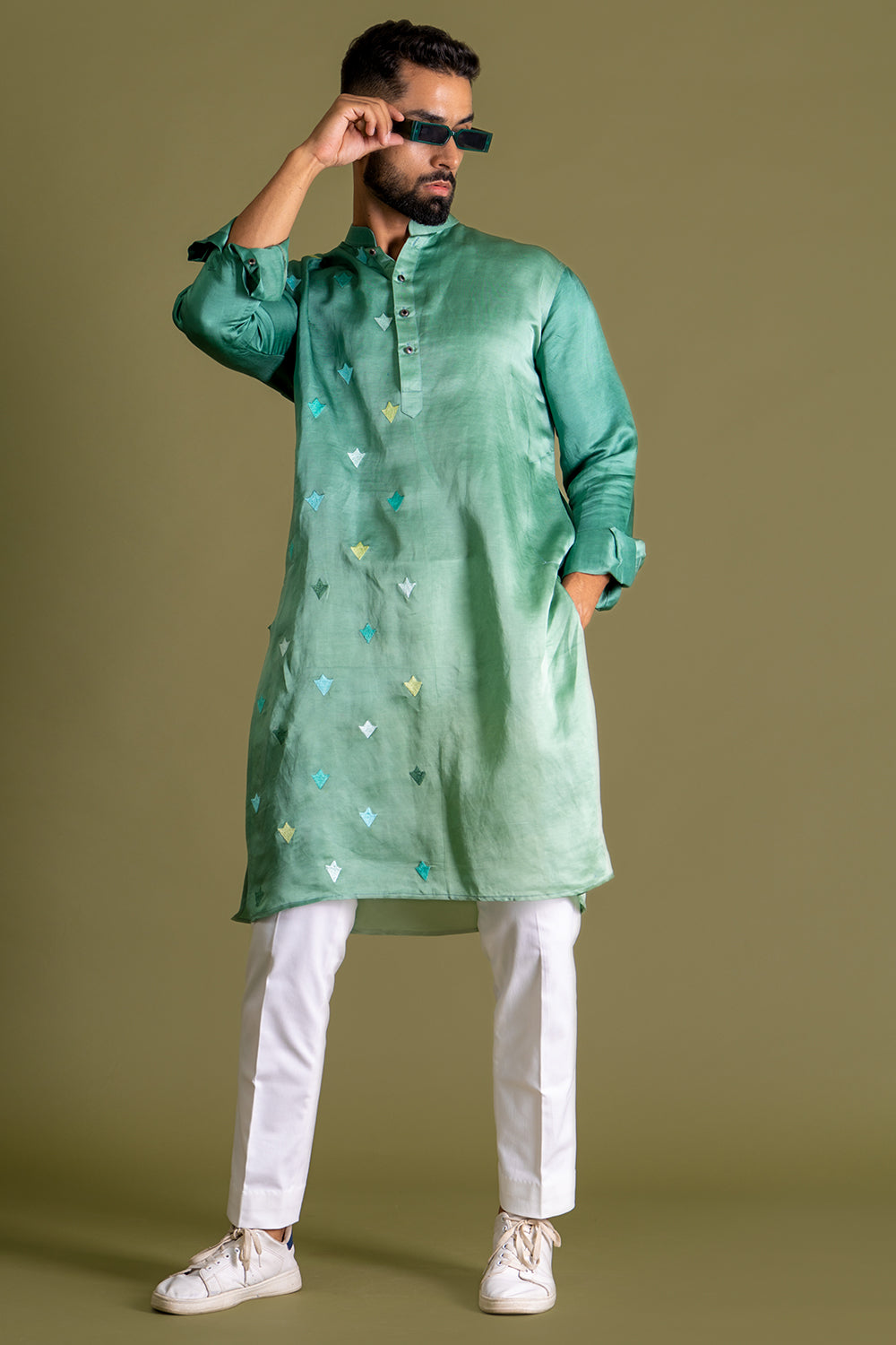 Speckle Kurta With Blend Of Green Shades