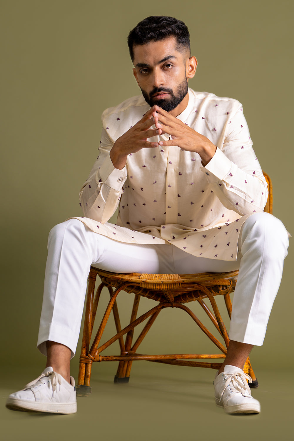Front Open With French Knots Detail All Over Spread Kurta