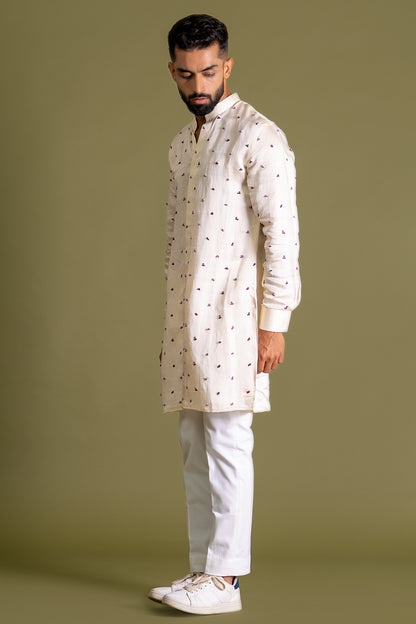 Front Open With French Knots Detail All Over Spread Kurta
