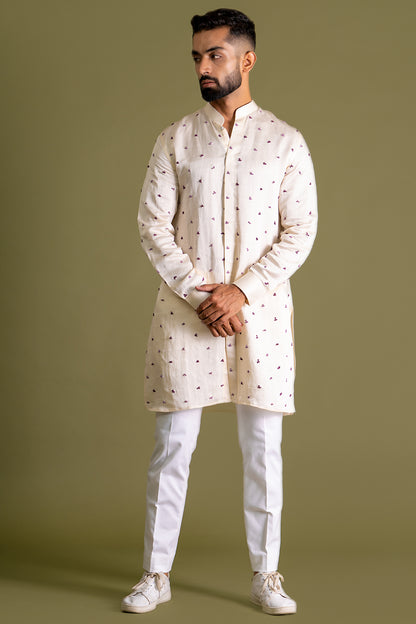 Front Open With French Knots Detail All Over Spread Kurta